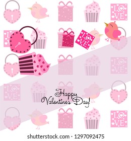 A set of celebratory elements for St. Valentine's Day. flat vector illustration isolated on white background