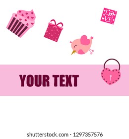 A set of celebratory elements for St. Valentine's Day. flat vector illustration isolated on white background