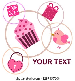 A set of celebratory elements for St. Valentine's Day. flat vector illustration isolated on white background