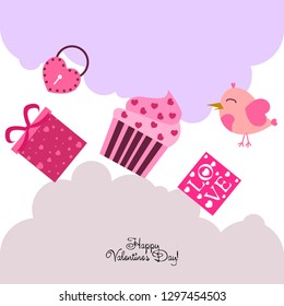 A set of celebratory elements for St. Valentine's Day. flat vector illustration isolated on white background