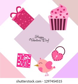 A set of celebratory elements for St. Valentine's Day. flat vector illustration isolated on white background