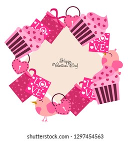 A set of celebratory elements for St. Valentine's Day. flat vector illustration isolated on white background