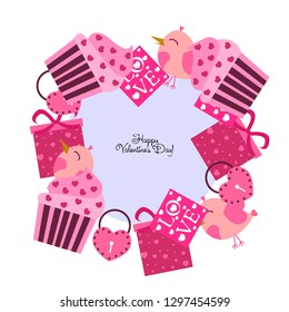 A set of celebratory elements for St. Valentine's Day. flat vector illustration isolated on white background