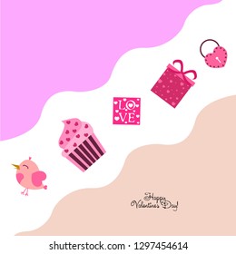 A set of celebratory elements for St. Valentine's Day. flat vector illustration isolated on white background