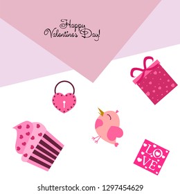 A set of celebratory elements for St. Valentine's Day. flat vector illustration isolated on white background