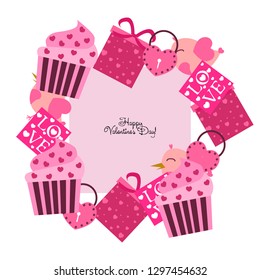 A set of celebratory elements for St. Valentine's Day. flat vector illustration isolated on white background