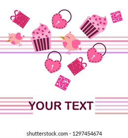 A set of celebratory elements for St. Valentine's Day. flat vector illustration isolated on white background