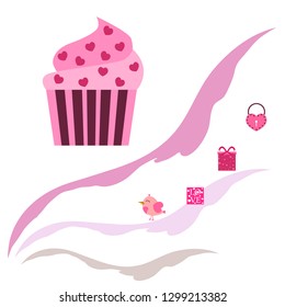 A set of celebratory elements for St. Valentine's Day. flat vector illustration isolated on white background