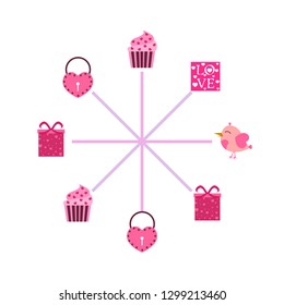 A set of celebratory elements for St. Valentine's Day. flat vector illustration isolated on white background