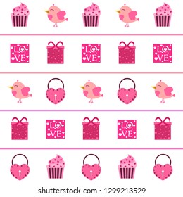 A set of celebratory elements for St. Valentine's Day. flat vector illustration isolated on white background