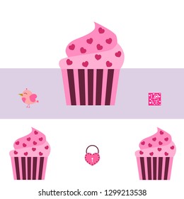 A set of celebratory elements for St. Valentine's Day. flat vector illustration isolated on white background