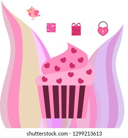 A set of celebratory elements for St. Valentine's Day. flat vector illustration isolated on white background