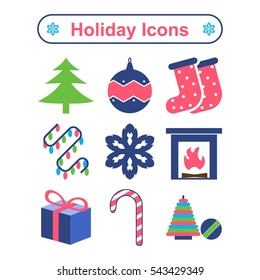 Set of celebratory icons for Christmas and New Year