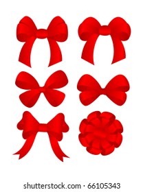 Set of celebratory red bows. Vector illustration, isolated on a white.