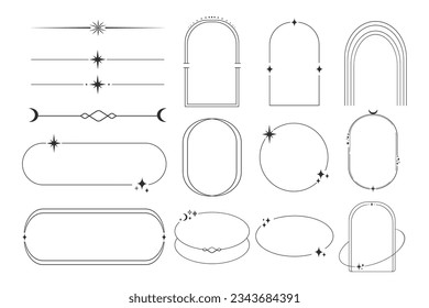 Set Himmelsrahmen, Rahmen Linie Kunst esoterische minimale Dekoration mit Funkeln einzeln auf weißem Hintergrund.