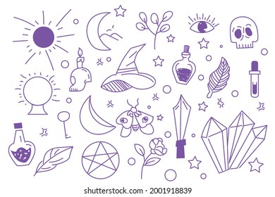 Set of Celestial Magic doodles element. vector illustration design