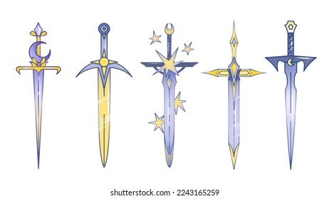 Espadas celestes con luna, sol y estrellas