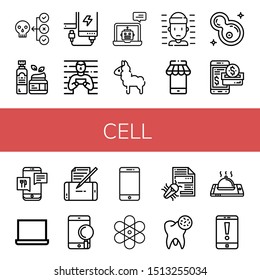 Set of cell icons such as Virus, Moisturizer, Power bank, Prisoner, Laptop, Llama, Mobile, Bacteria, Smartphone payment, Smartphone, Atom , cell