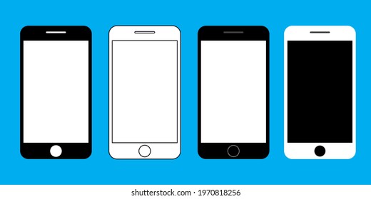 Set with cell phones. Telephone icon symbol. Cell phone. Empty screen, phone mockup. Stock image. Vector illustration. EPS 10.