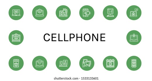 Set of cellphone icons. Such as Laptop, Mobile, Digital wallet, Phone , cellphone icons