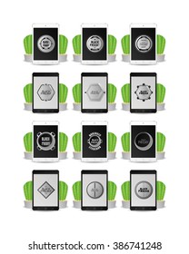 Set of cellphones with black friday backgrounds
