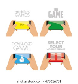 Set of cellphones with different app icons, Vector illustration