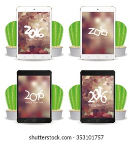 Set of cellphones with different screensavers with text for new year celebrations