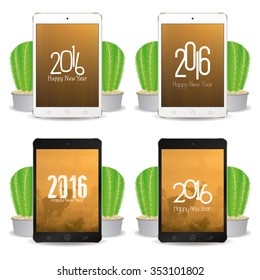 Set of cellphones with different screensavers with text for new year celebrations