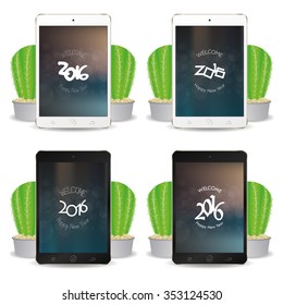 Set of cellphones with different screensavers with text for new year celebrations