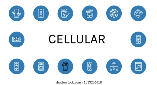 Set of cellular icons such as Mobile, Cell, Phone, Music book , cellular