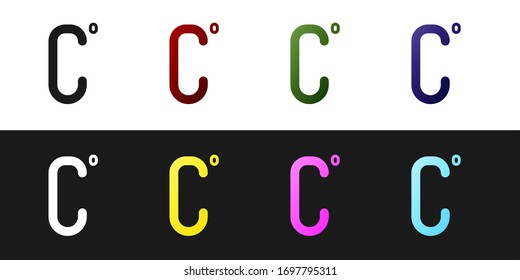 Ajuste el icono Celsius aislado en fondo blanco y negro. Ilustración vectorial