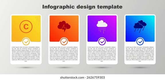 Set Celsius, Storm, Cloud with rain and . Business infographic template. Vector