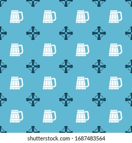 Set Celtic cross and Wooden beer mug on seamless pattern. Vector