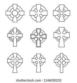 Set of Celtic crosses for religious design. Irish, scottish celtic cross sign collection.
