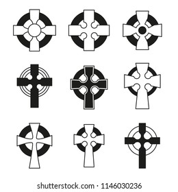 Set of Celtic crosses for religious design. Irish, scottish celtic cross sign collection.
