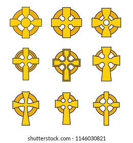 Set of Celtic crosses for religious design. Irish, scottish celtic cross sign collection.