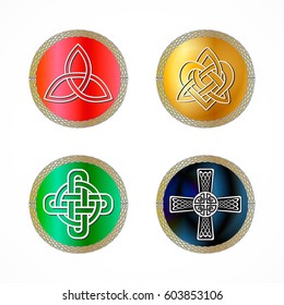 Set of celtic knot  icons.  Celtic cross, heart, frame, trinity  on the white background for web design.   Vector illustration.