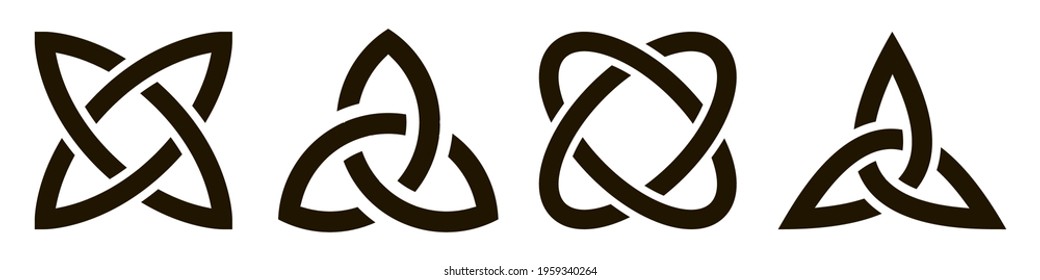 Set of celtic knots. Traditional celtic ornament elements isolated, design black and white. Trinity symbols, decorative signs. Vector illustration