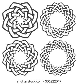 Set of celtic knotting circle. 4 mandala decorative elements with stripes braiding for your design.