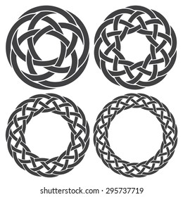 Set of celtic knotting rings. 4 circular decorative elements with stripes braiding for your design.