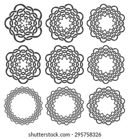 Set of celtic knotting rings. Nine circular decorative elements with stripes braiding for your design.