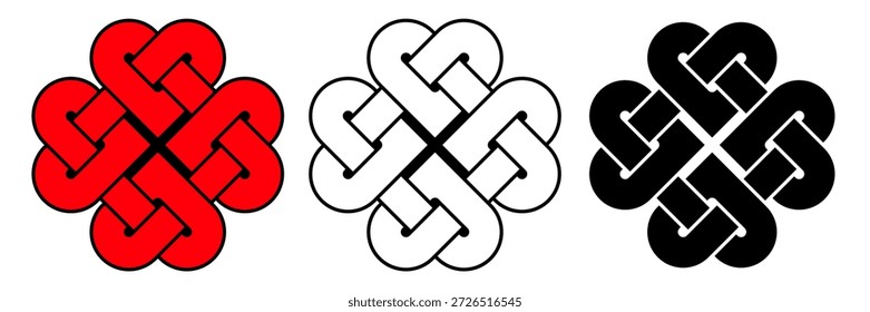 Conjunto de nudos de amor celta en colores rojo, blanco y negro. Imagen Clipart aislada en el fondo.