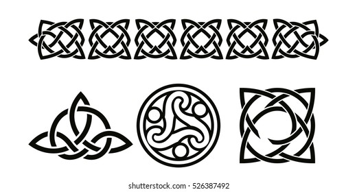 Set of Celtic national ornament. Black ornament isolated on white background.