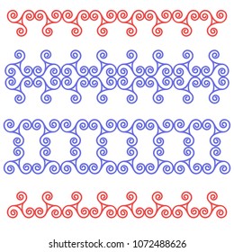 Set of celtic ribbon pattern from spirals and triangles. Vector illustration