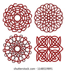 Set of celtic square and round knot. Druid symbol. Geometric pattern design. Stamp. Irish tattoo ornament. Vector illustration