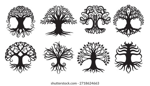 set of celtic tree vectors illustration