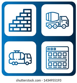 Set of cement icons such as Wall, Concrete mixer, Tank truck, Tiles , cement