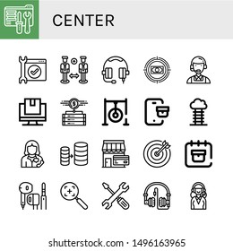 Set of center icons such as Tech support, Service, Support, Headphone, Target, Customer service, Tracking, Data storage, Darts target, Goal, Secretary, Database, Shop , center