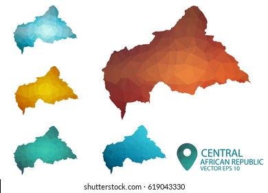 Set of Central African Republic maps. Bright gradient map of country in low poly style. Multicolored country map in geometric style for your infographics. Vector illustration eps 10.