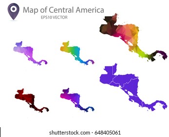 Set of Central America maps polygon colorful and High detailed Vector illustration